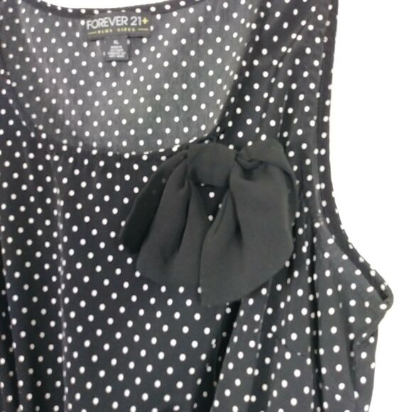 Forever 21 Plus Black & White Polka Dot Bow Dress - Picture 2 of 5